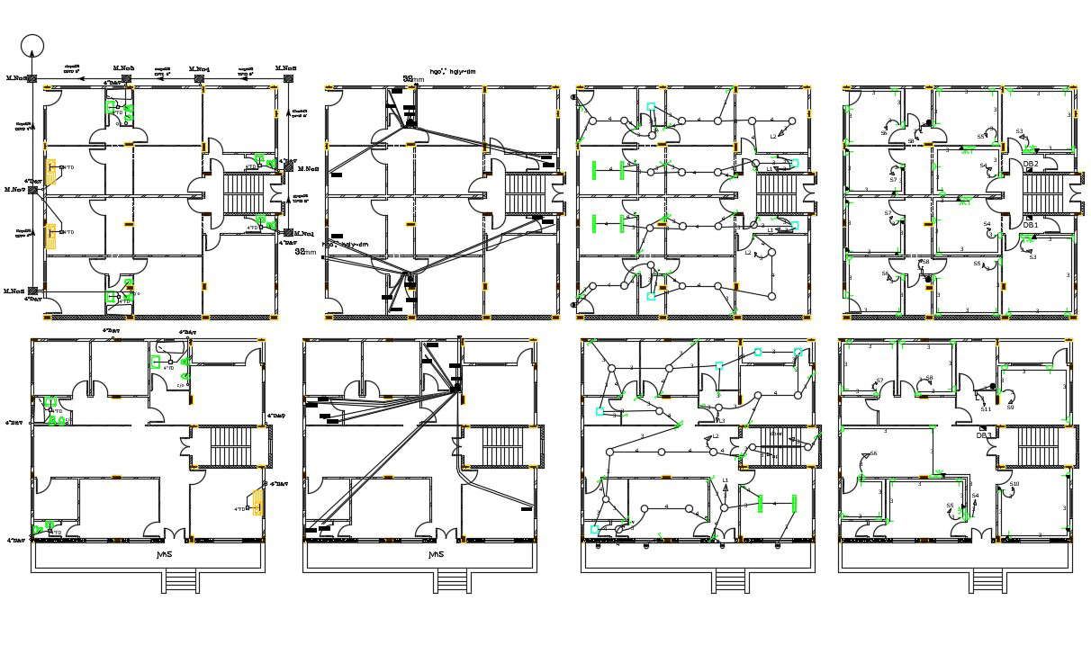 2 BHK Apartment Electrical And Plumbing Plan Design - Cadbull