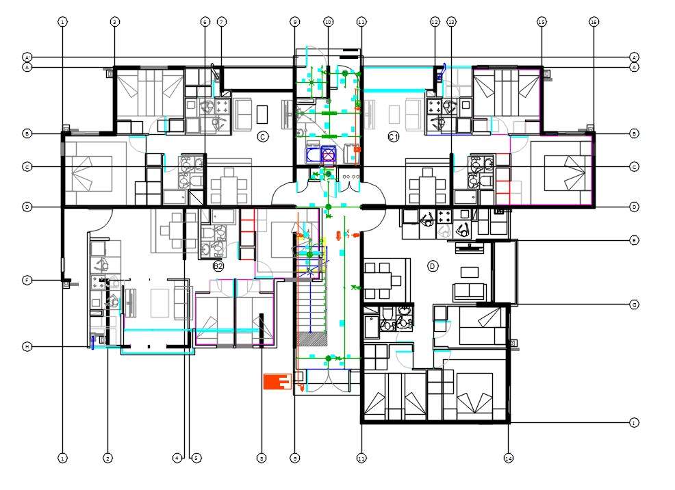 2 BHK Apartment With Furniture Plan Drawing DWG File Cadbull