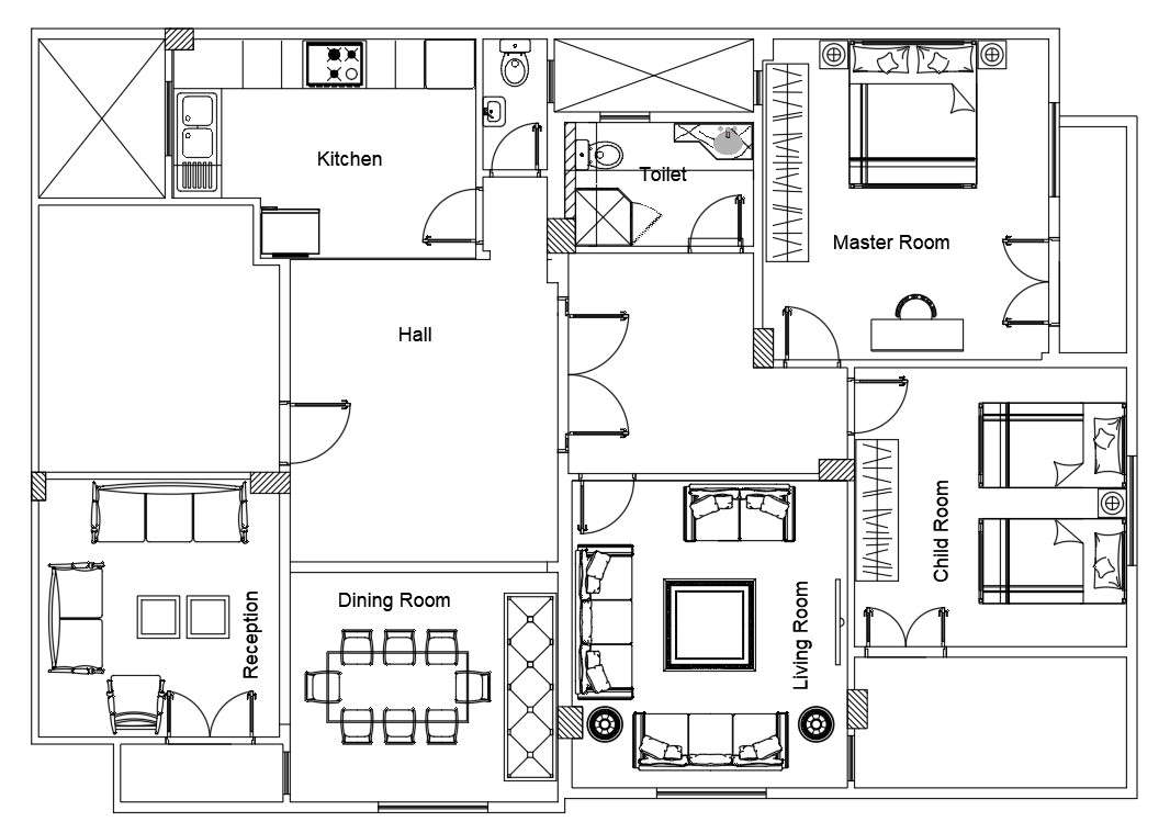 2bhk Architecture House Plan In Autocad 2d Drawing Cad File Dwg File Cadbull