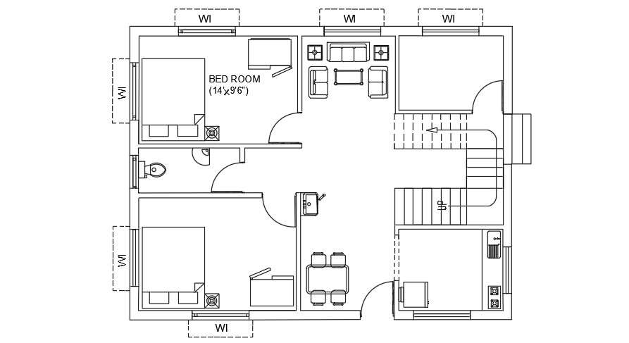 2 Bhk Autocad Plan Layout File Cadbull 7599