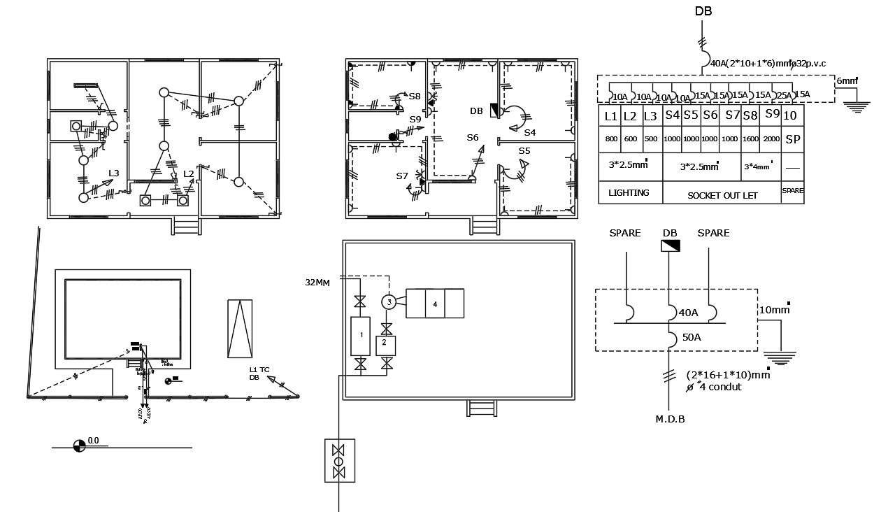 2 BHK House Electrical Layout Drawing - Cadbull