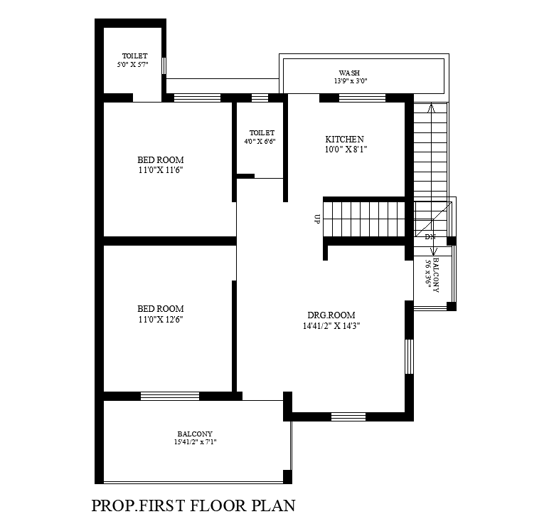 2 BHK House First Floor Plan AutoCAD Drawing Download DWG File - Cadbull