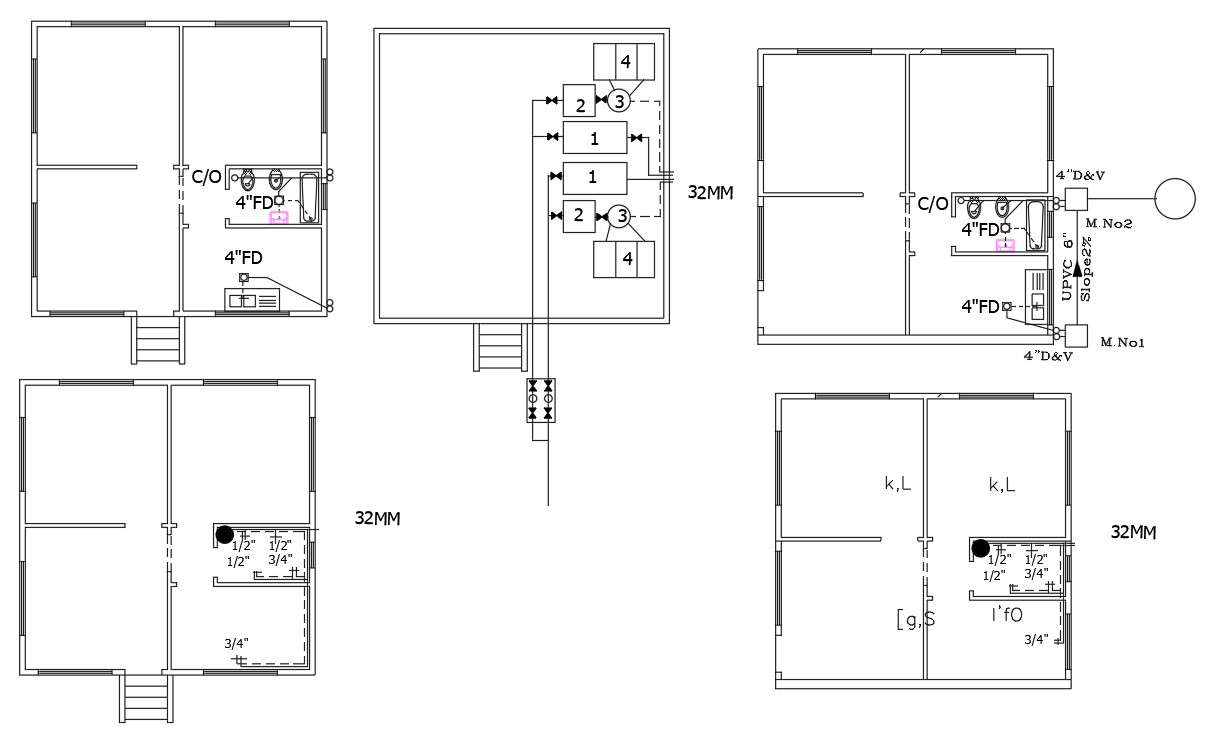 2 BHK House Plumbing Layout Plan Design DWG File - Cadbull