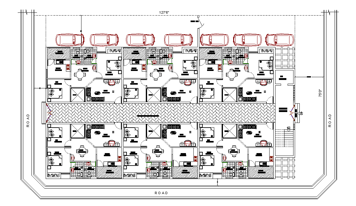 2 BHK House Town Plan AutoCAD Drawing Download DWG File 
