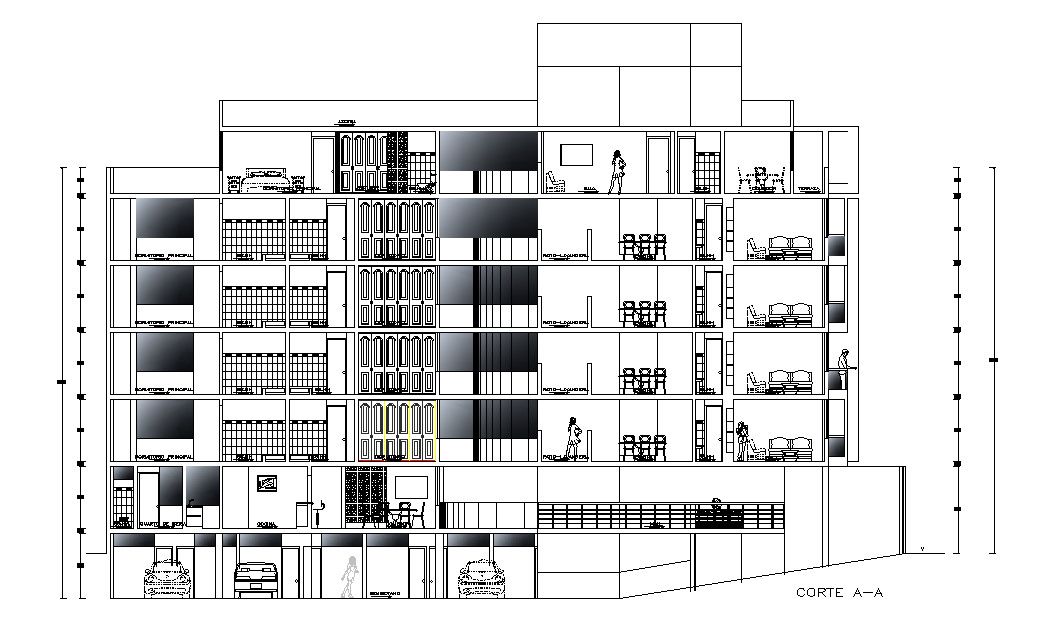 2 Bhk Residence Apartment Building Section Cad Drawing Dwg File Cadbull