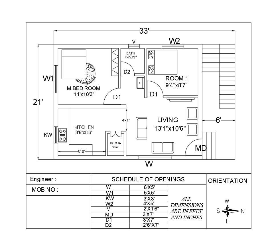 2 BHK Small House Plan AutoCAD Drawing Download DWG File Cadbull