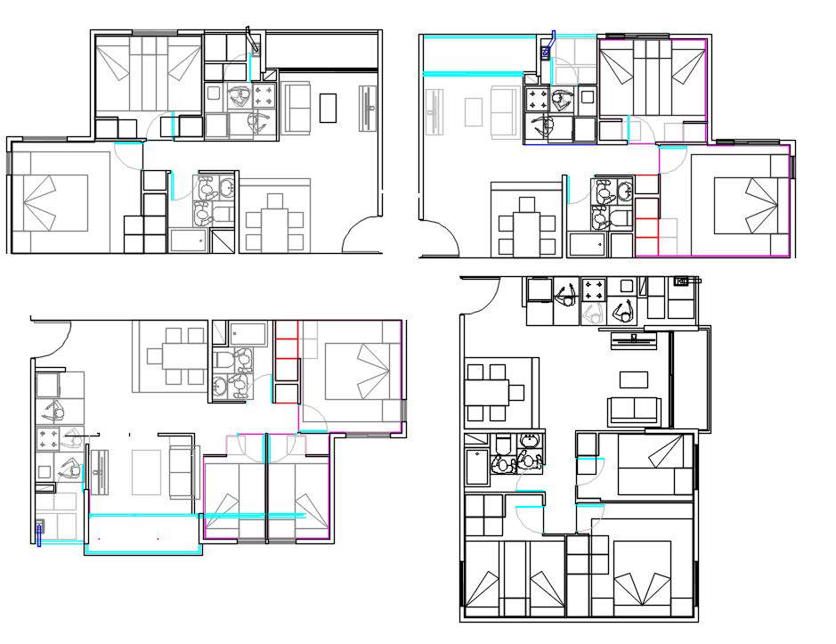 2 Bhk Unit House Plan With Furniture Drawing Dwg File Cadbull