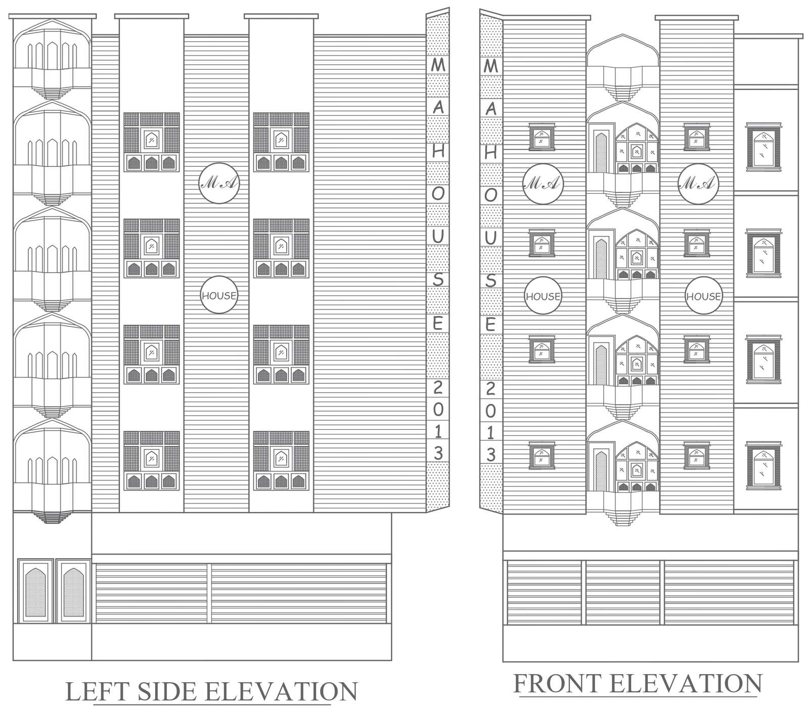 2 BHK four floor with curved balcony flat elevation detail DWG AutoCAD ...