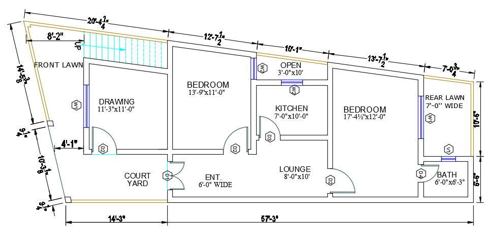 2 Bedroom House Plan With Dimension Autocad Drawing Dwg Cadbull 0373