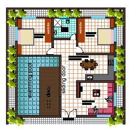 2 Bedroom House With Swimming Pool Plan AutoCAD File. - Cadbull