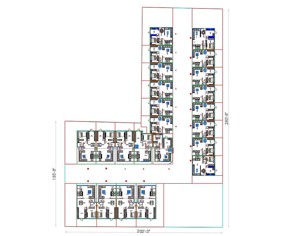2D CAD  Drawing Ground Floor Plan  Of Row  House  With Fully 