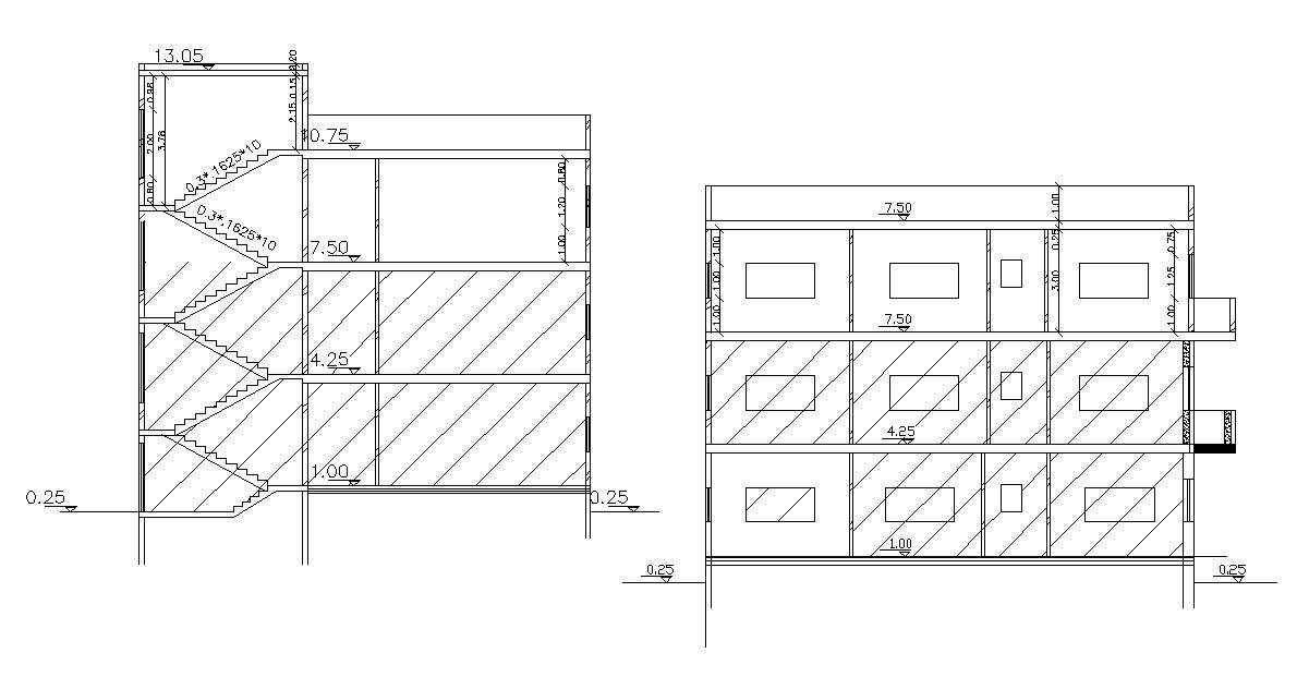 2D CAD Drawing Of Building Sections DWG file - Cadbull