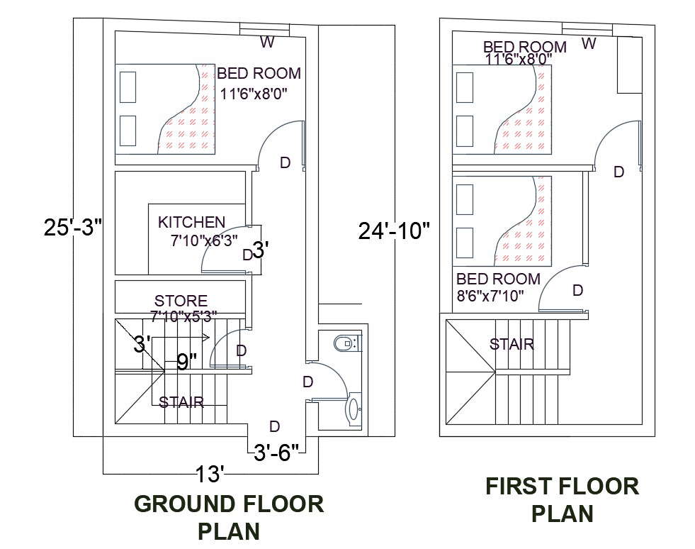 2D CAD File Small House Two Floors Plan With Furniture Layout AutoCAD 