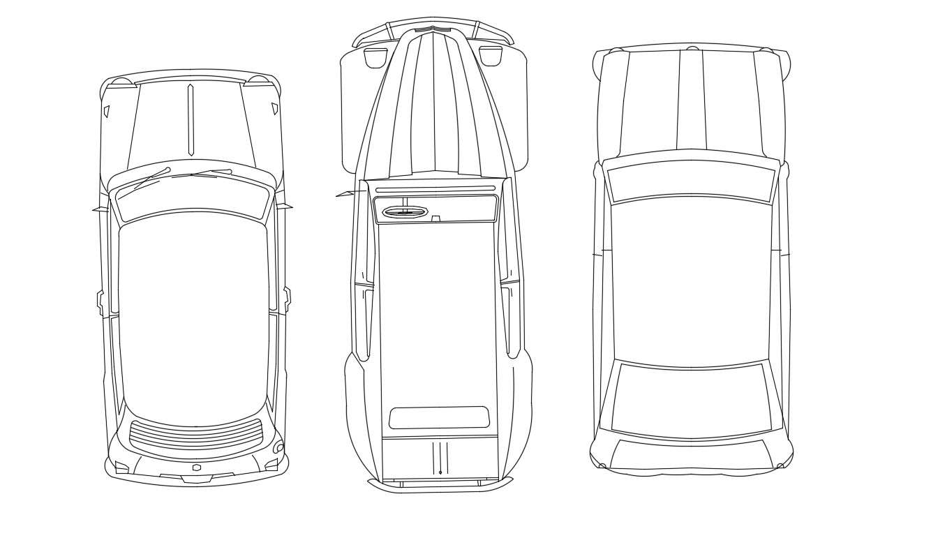 2d Dwg Three Cars Plan Autocad Free Download Cadbull