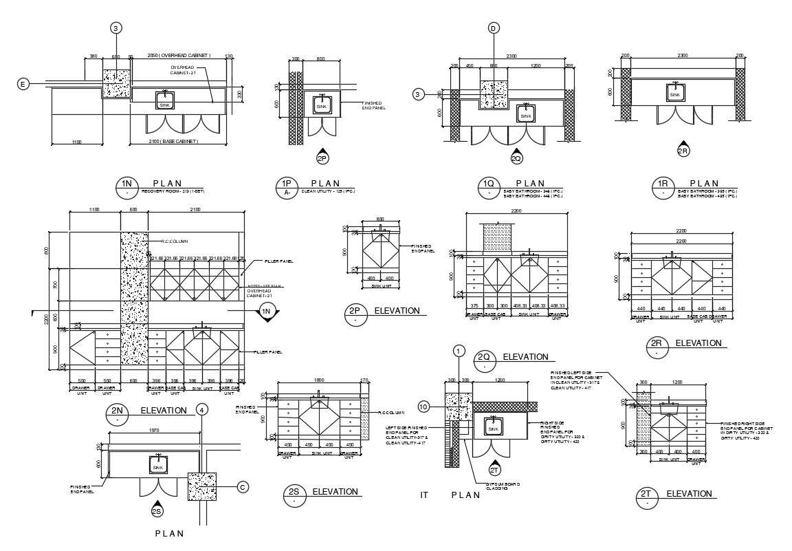 2D Elevation Kitchen  Cabinet  With Sink Drawings Autocad 
