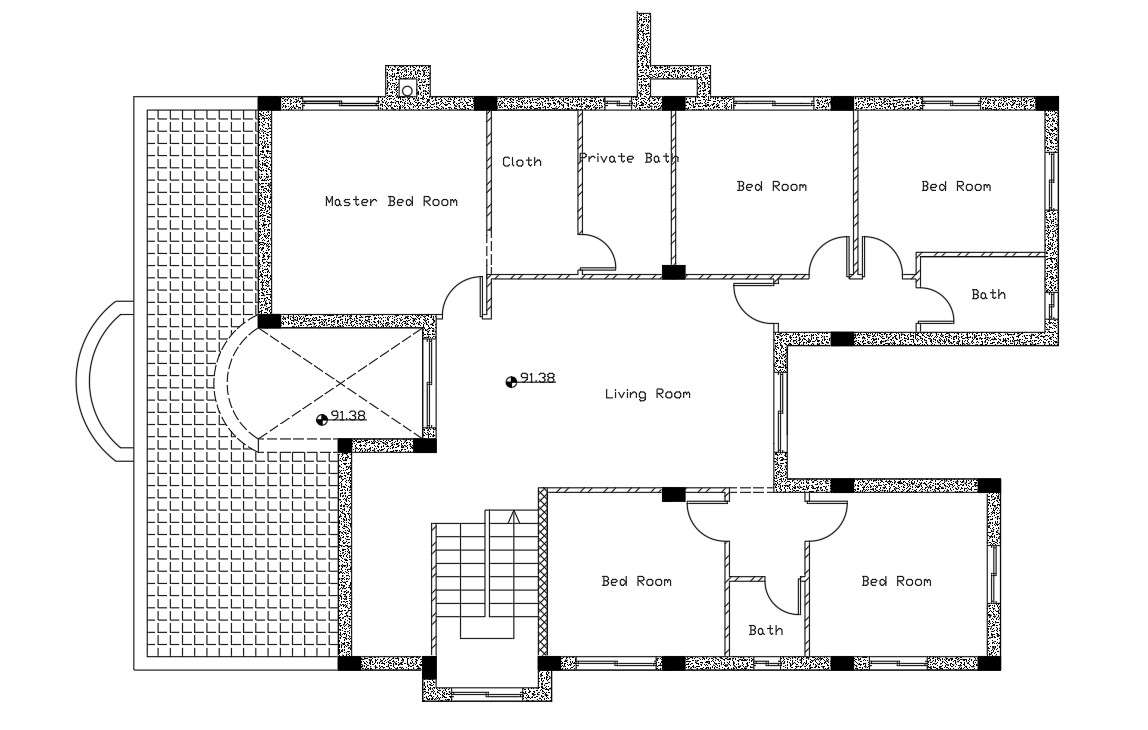  2D  House  First floor Plan  AutoCAD  Drawing  Cadbull