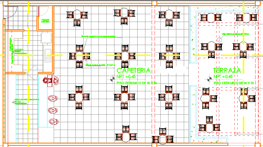 2D layout plan of a cafeteria dwg file - Cadbull