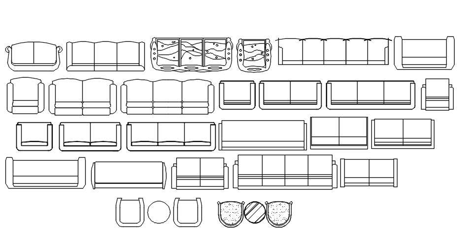 2D AutoCAD block of sofa, dwg file, CAD file - Cadbull