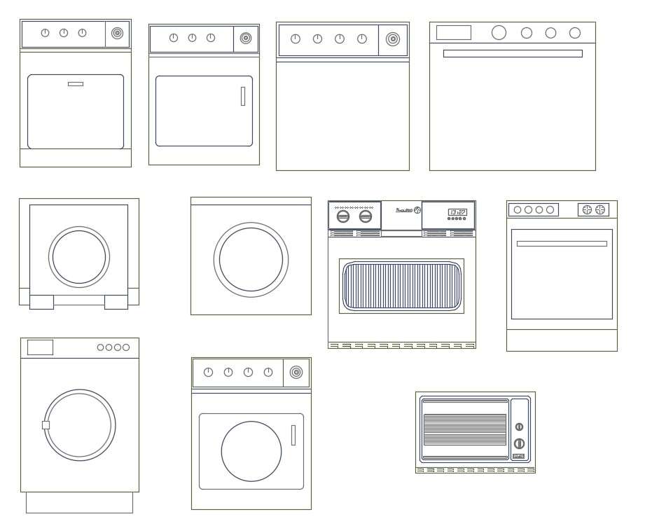 D Autocad Drawing File Of The Various Types Of Washing Machine Block