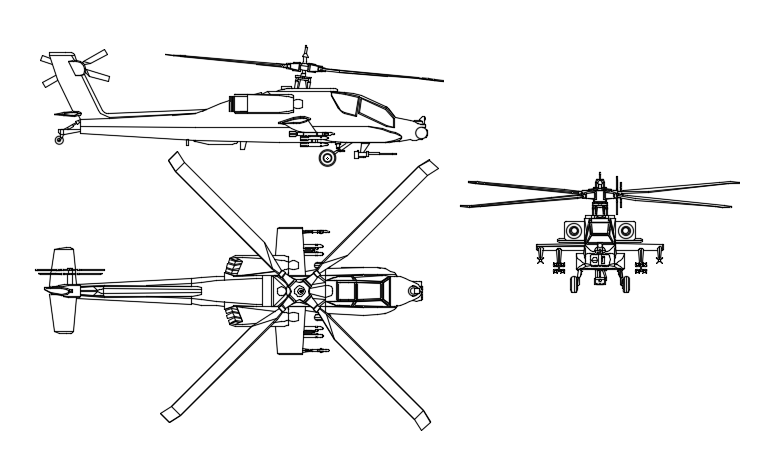 2D AutoCAD helicopter plan is given in this file - Cadbull