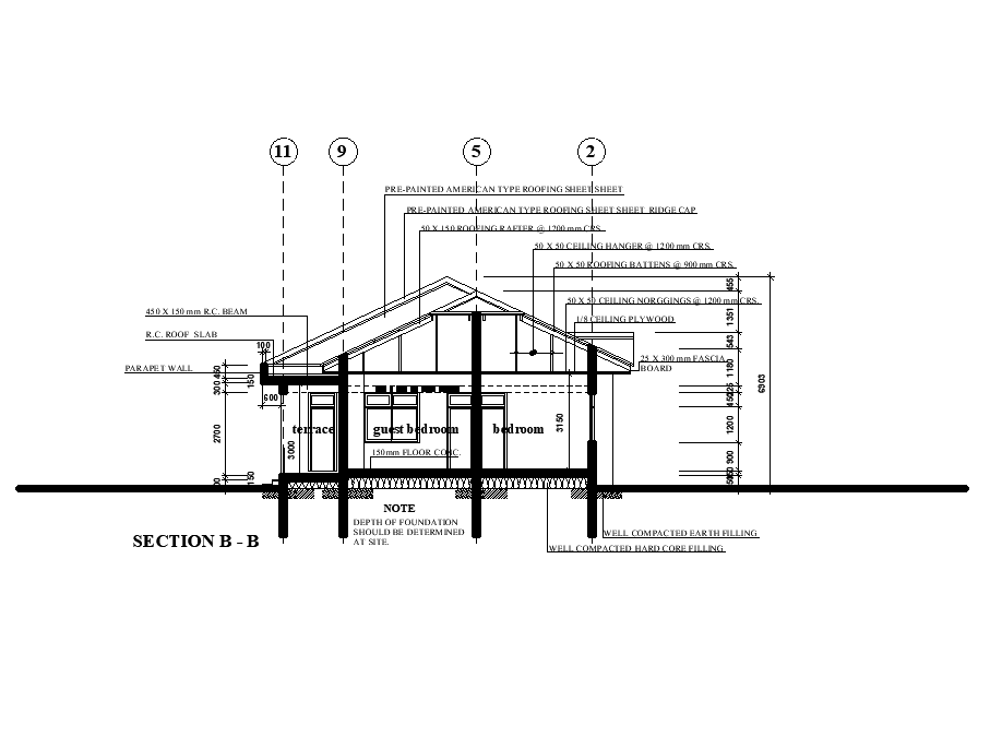 2D Autocad DWG drawing file has the details of section view of 11x20m ...