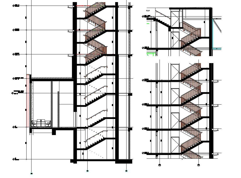 2D Autocad DWG drawing file shows the details of staircase section of ...