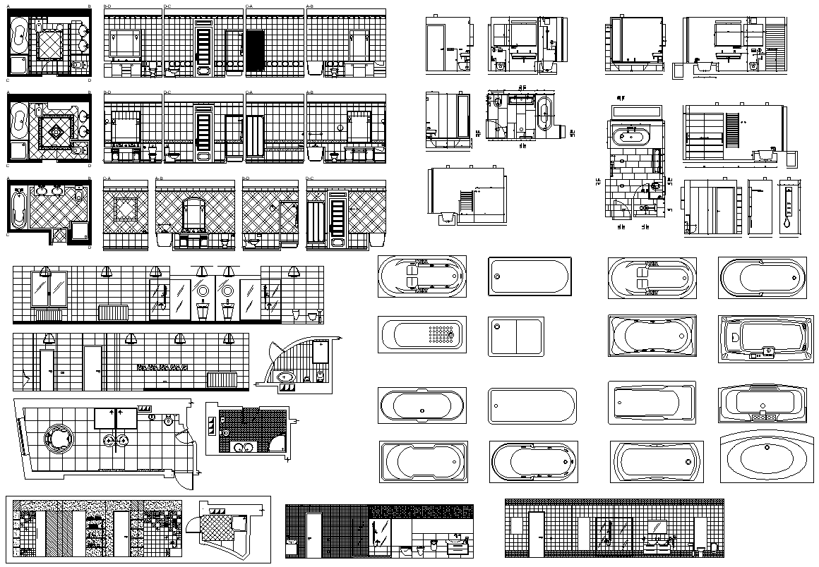 2D CAD Blocks of Different types of Bathtub DWG AutoCAD file - Cadbull