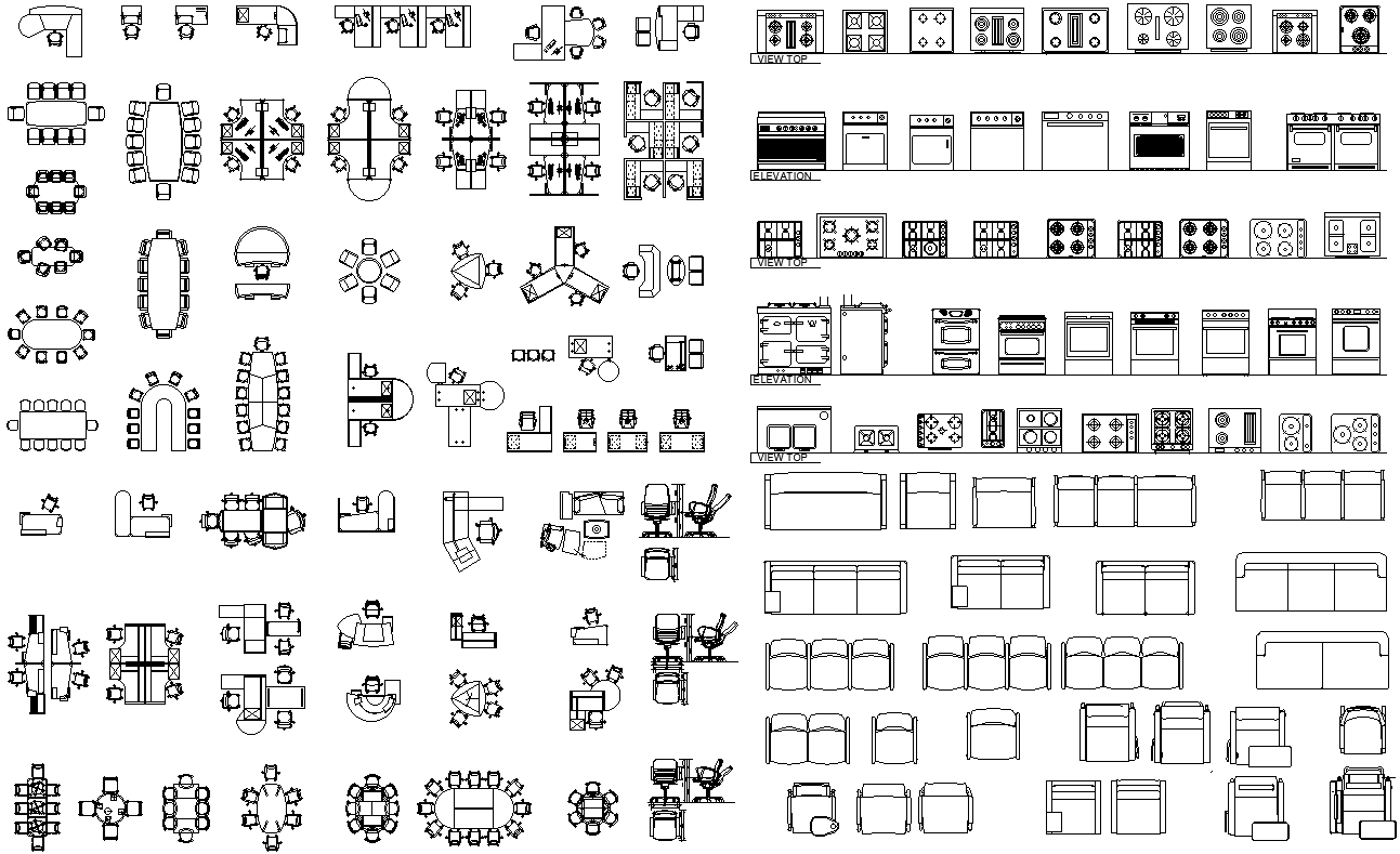 2D CAD Blocks of Various Types of oven and Gas stove and Modern Dining ...