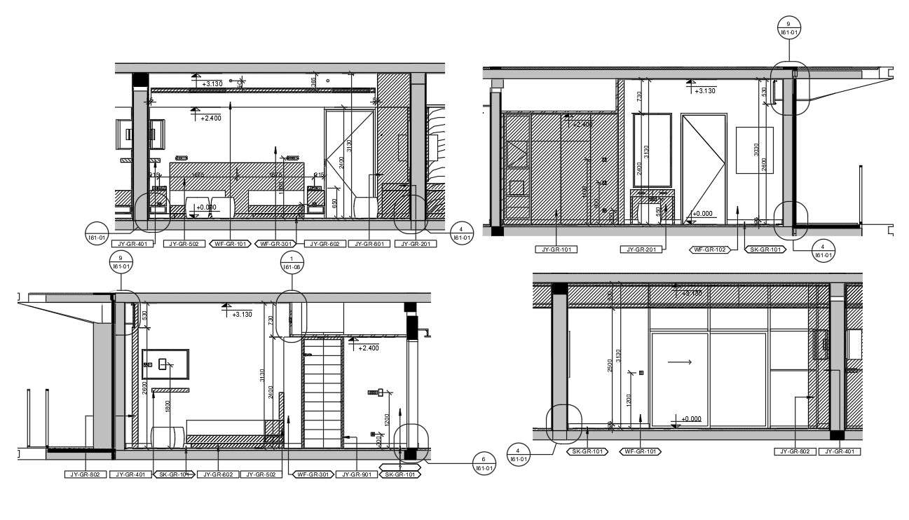 2d Cad Dwg Architectural Drawing File Having The Details Of The Hotel Room Side Section And