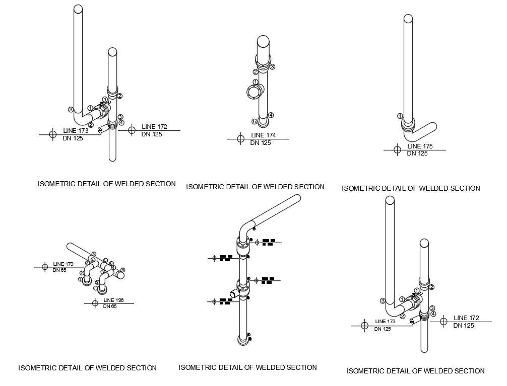 2D CAD DWG Drawing of Butt Weld section details in Isometric views are ...