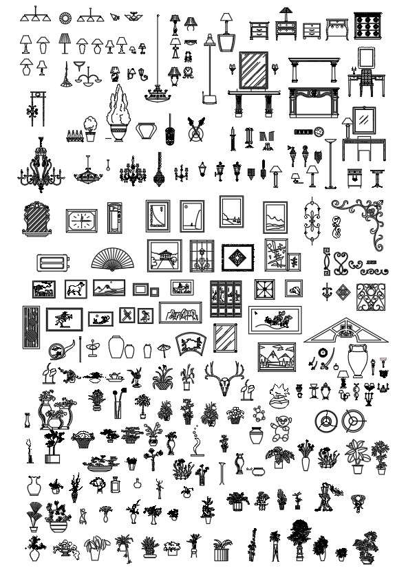 2D CAD blocks of home decor items in AutoCAD drawing, dwg file, CAD 