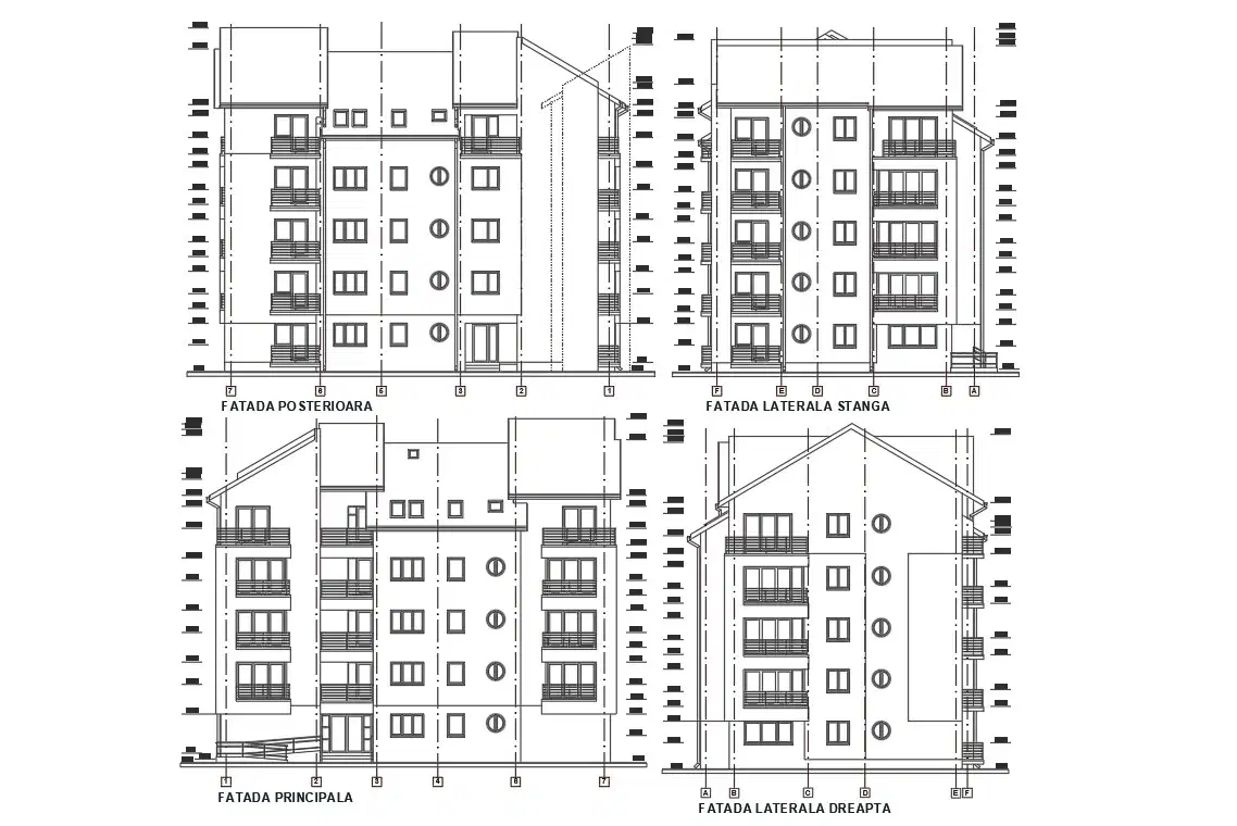 2d Elevation Of 5 Storey Apartment Building Design Cadbull 