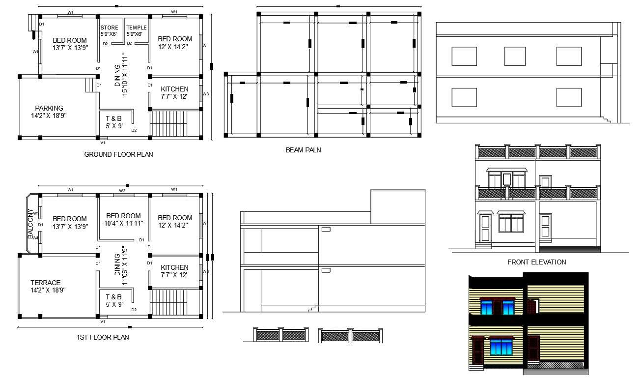 2D House Floor Plan With Elevation Design DWG File Cadbull