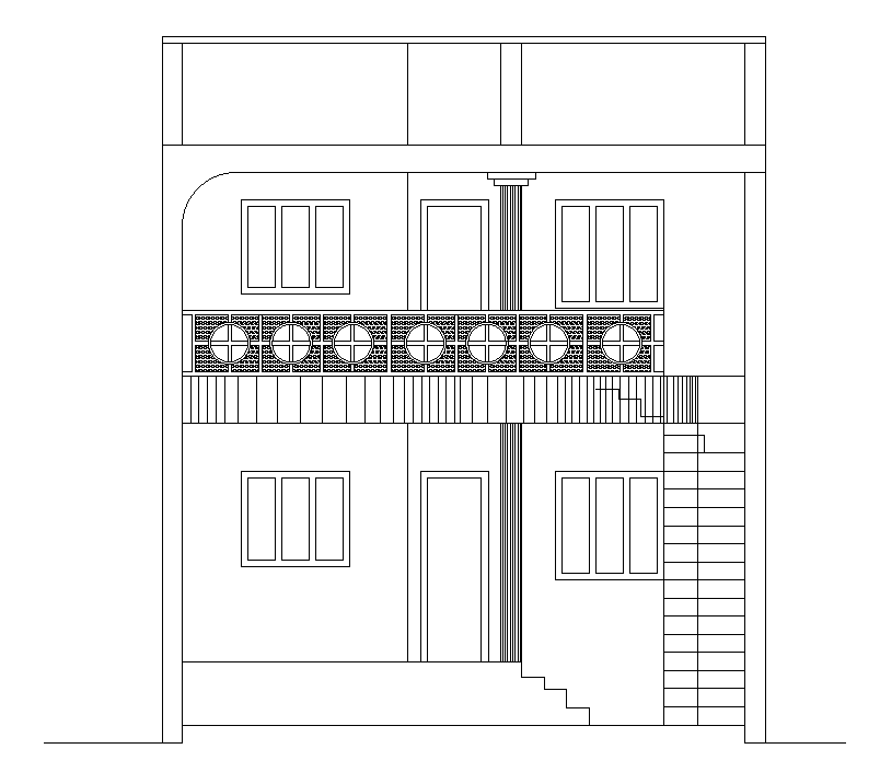 2D House front Elevation Design AutoCAD Drawing - Cadbull