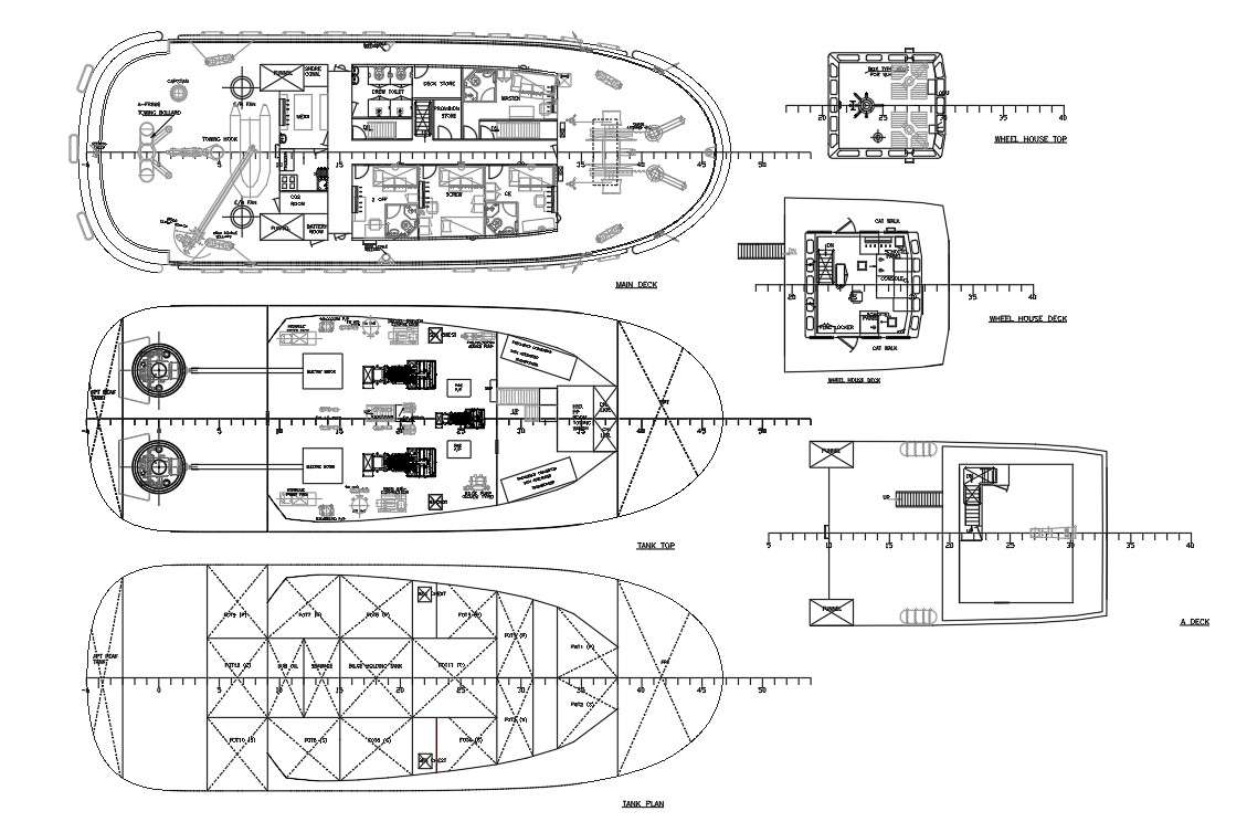 2d ship boat plan cad drawing - cadbull