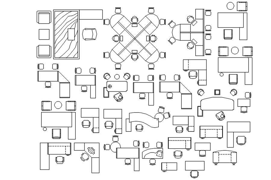 2D Block Of Office Furniture In AutoCAD Drawing, Dwg File, CAD File ...