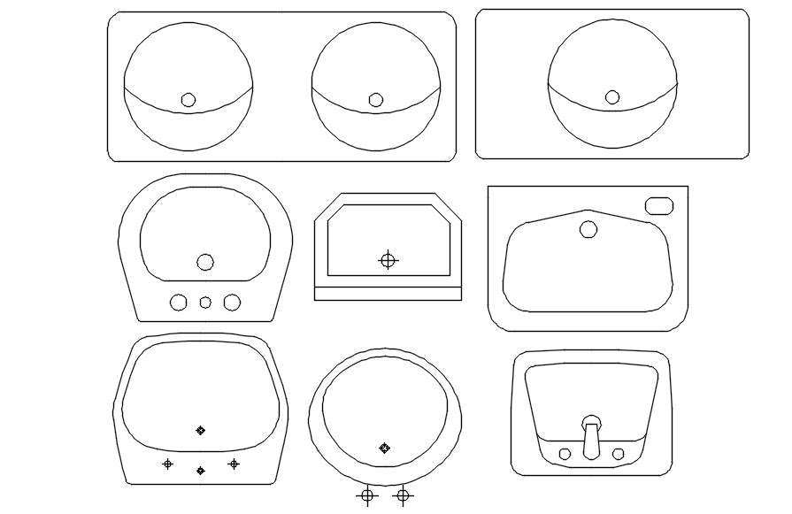 2D blocks of different design of washbasin in AutoCAD, CAD file, dwg ...
