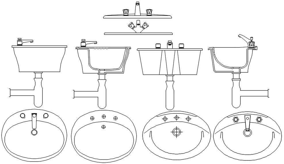 2D blocks of different designs of washbasin in AutoCAD drawing, CAD ...