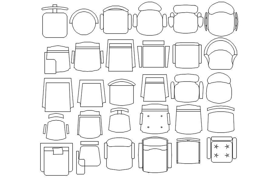 2D blocks of different types of chair in AutoCAD drawing, dwg file, CAD ...