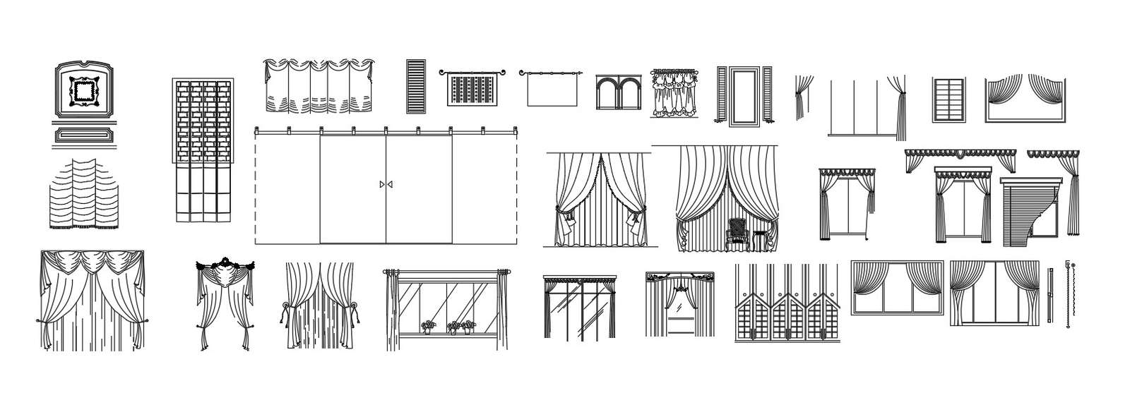 2D blocks of door, window and curtains in AutoCAD drawing, dwg file ...