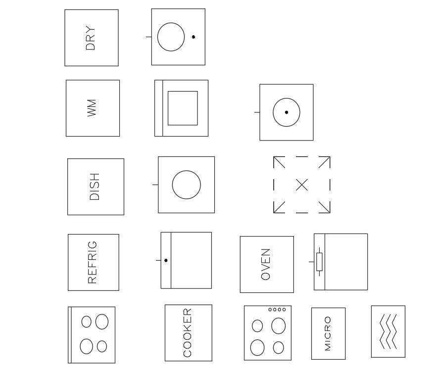 2D blocks of kitchen equipments in AutoCAD drawing, dwg file, CAD file