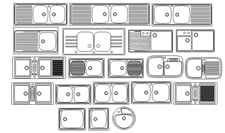 2D blocks of kitchen sink in AutoCAD drawing, dwg file, CAD file - Cadbull