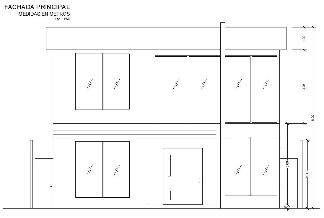 2d Design Of Front View Of House In Detail Autocad Drawing Cad File Dwg File Cadbull 5689