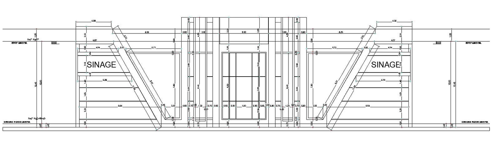 2D design of east side elevation of sports club with dimensions in ...