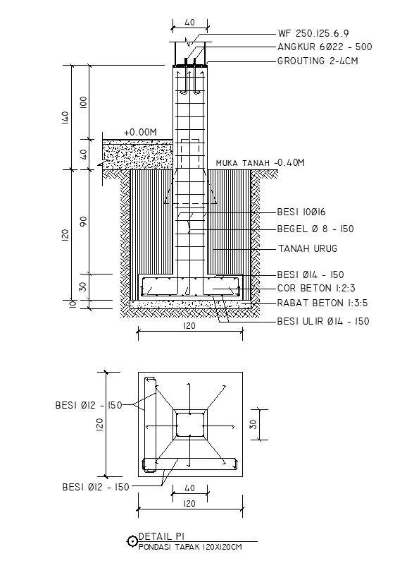 2D design of foundation details in AutoCAD drawing, CAD file, dwg file