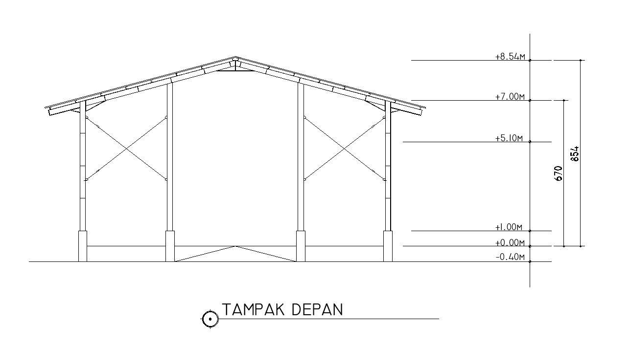 2D design of front view of structure in AutoCAD drawing, CAD file, dwg ...