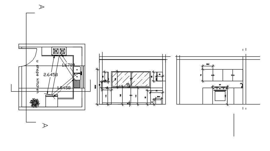 2D design of kitchen layout plan in AutoCAD drawing, dwg file, CAD file ...