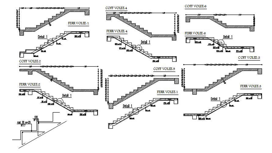 2D Design Of Reinforcement Details Of Staircase In Detail AutoCAD