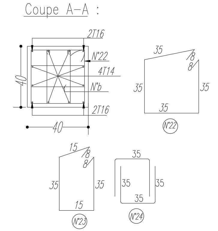 2D design of reinforcement details of the column, CAD file,dwg file ...