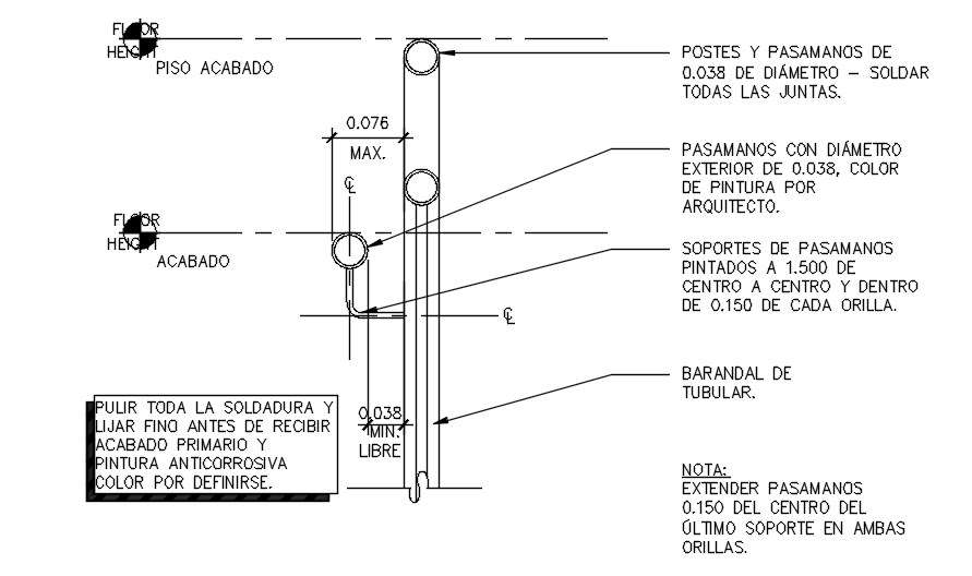 D Drawing Of Railing And Handrail Cutting Details In Autocad Dwg File